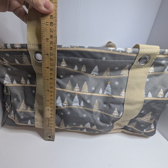 Thirty One Medium Utility Tote in Snowy Slopes Pattern Gray Tan Christmas Trees - Picture 5 of 11